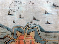 Handgekleurde kopergravure, getiteld willemstad, gemaakt door de cartograaf joan blaeu. - afbeelding 3 van  5
