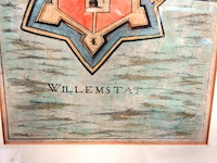 Handgekleurde kopergravure, getiteld willemstad, gemaakt door de cartograaf joan blaeu. - afbeelding 4 van  5