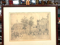 Handgesigneerde ets getiteld “vismarkt, lutherse kerk” - afbeelding 1 van  5