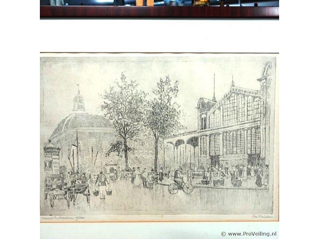 Handgesigneerde ets getiteld “vismarkt, lutherse kerk” - afbeelding 2 van  5