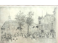 Handgesigneerde ets getiteld “vismarkt, lutherse kerk” - afbeelding 2 van  5