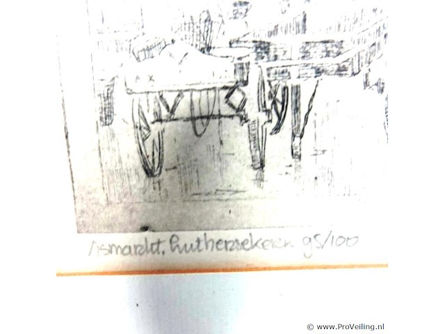 Handgesigneerde ets getiteld “vismarkt, lutherse kerk” - afbeelding 4 van  5