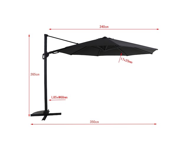 Handson zweefparasol menorca zwart 350 cm met hendel - afbeelding 1 van  5