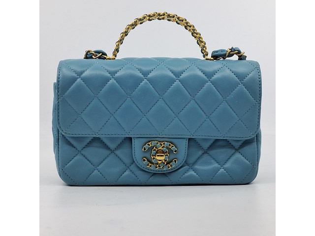 Handtas, chanel, mini flapbag, mintgroen - afbeelding 1 van  13
