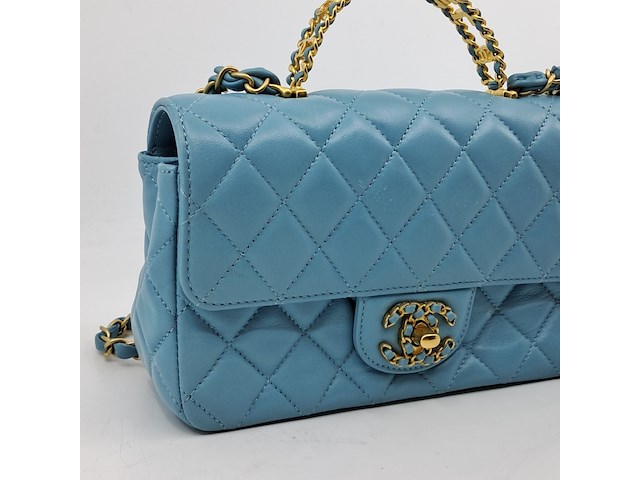 Handtas, chanel, mini flapbag, mintgroen - afbeelding 6 van  13