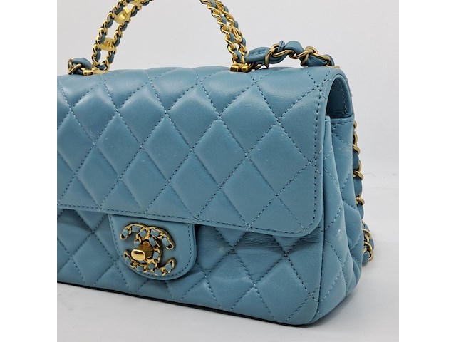 Handtas, chanel, mini flapbag, mintgroen - afbeelding 7 van  13