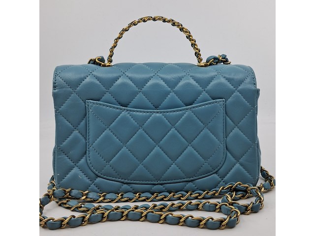 Handtas, chanel, mini flapbag, mintgroen - afbeelding 9 van  13