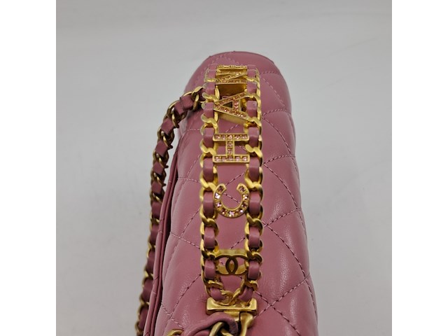 Handtas, chanel, mini flapbag, roze - afbeelding 4 van  13