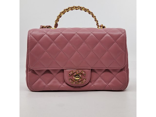Handtas, chanel, mini flapbag, roze - afbeelding 1 van  13