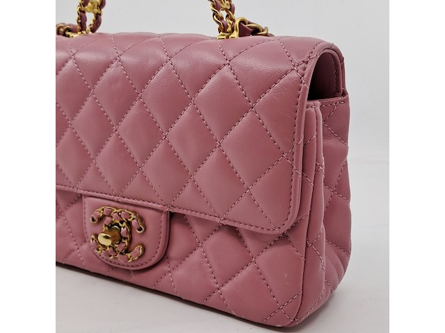 Handtas, chanel, mini flapbag, roze - afbeelding 7 van  13
