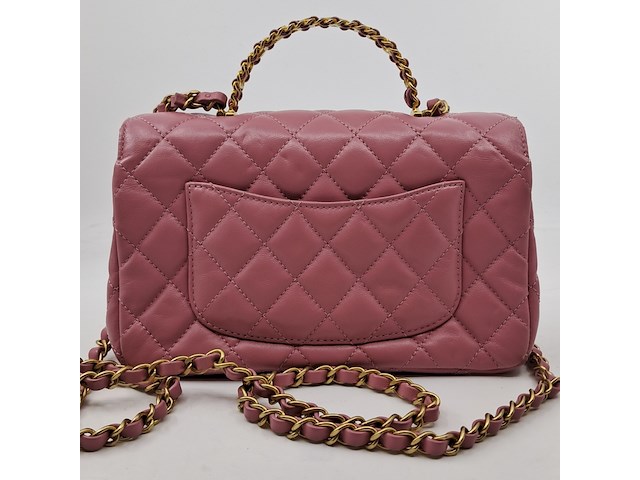 Handtas, chanel, mini flapbag, roze - afbeelding 9 van  13