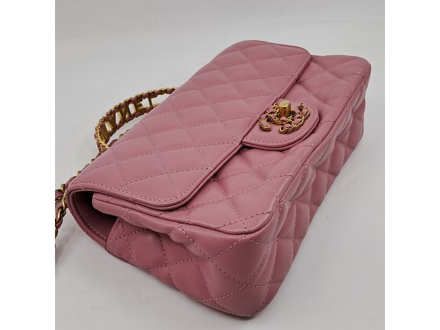 Handtas, chanel, mini flapbag, roze - afbeelding 10 van  13