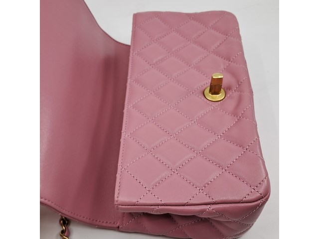 Handtas, chanel, mini flapbag, roze - afbeelding 12 van  13