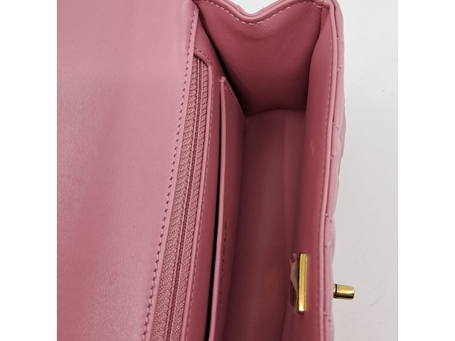 Handtas, chanel, mini flapbag, roze - afbeelding 13 van  13