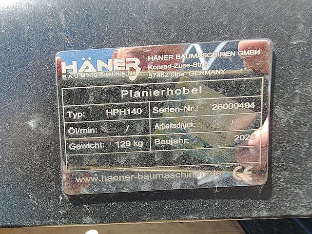 Haner - 2026 - hph140 - vlakraam voor minigraafmachine - afbeelding 7 van  7