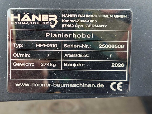 Haner - 2026 - hph200 - vlakraam voor minigraafmachine - afbeelding 6 van  9