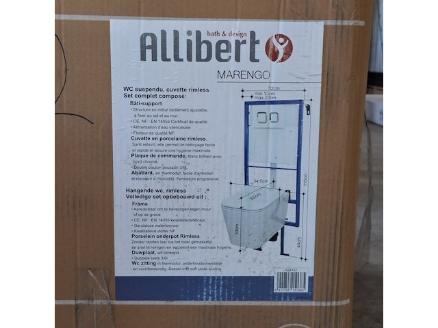 Hangend toilet volledige set, allibert, porselein, wit - afbeelding 2 van  3