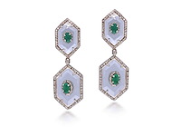 Hangende oorbellen met natuurlijke smaragden en kristal - afbeelding 5 van  5