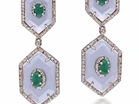 Hangende oorbellen met natuurlijke smaragden en kristal - afbeelding 4 van  6