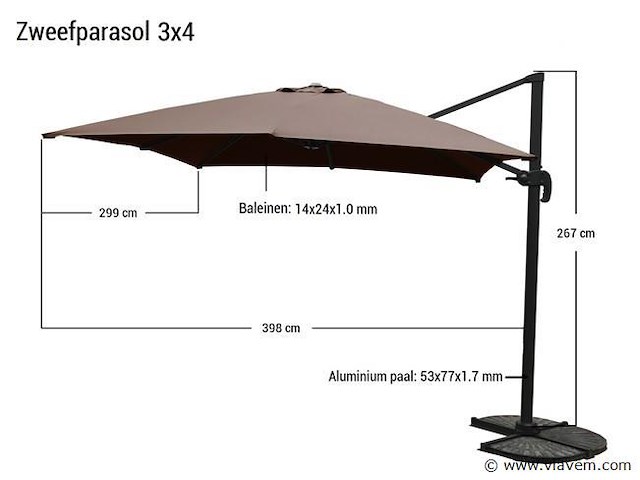 Hangende parasol taupe 300x400cm - afbeelding 2 van  3