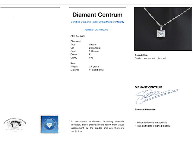 Hanger met briljant geslepen diamant in vierkante zetting - afbeelding 3 van  9