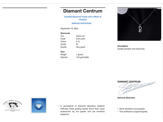 Hanger met echte natuurlijke diamanten in de letter b - afbeelding 3 van  6