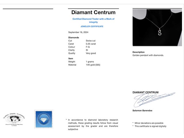 Hanger met echte natuurlijke diamanten in de letter s - afbeelding 3 van  5