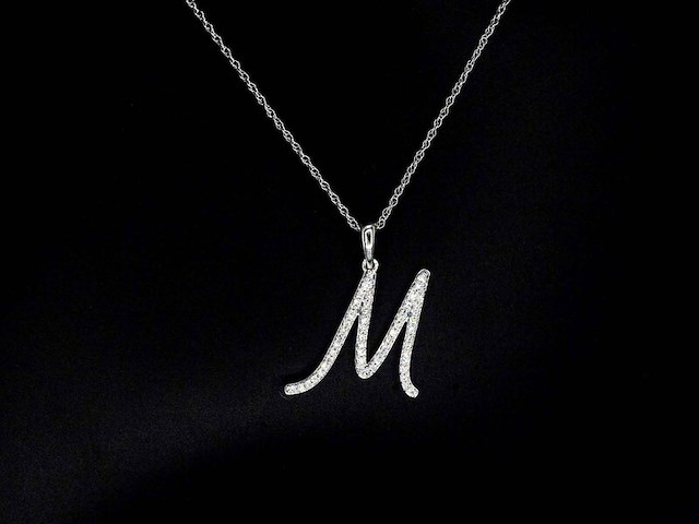 Hanger met natuurlijke diamanten in de letter m, excl. ketting - afbeelding 1 van  6
