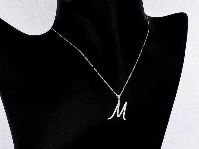 Hanger met natuurlijke diamanten in de letter m, excl. ketting - afbeelding 3 van  6