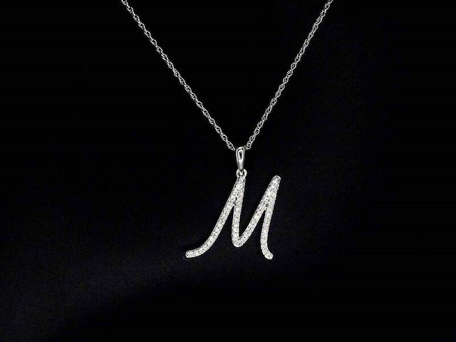 Hanger met natuurlijke diamanten in de letter m, excl. ketting - afbeelding 1 van  6