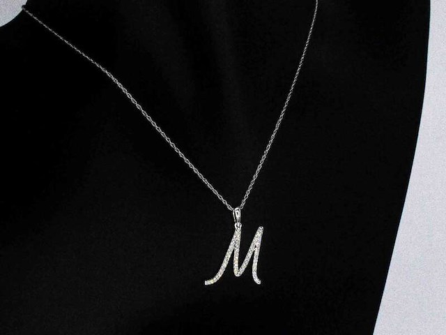 Hanger met natuurlijke diamanten in de letter m, excl. ketting - afbeelding 4 van  6