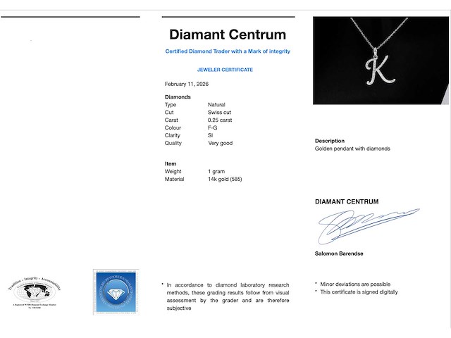 Hanger met natuurlijke diamanten letter k - afbeelding 3 van  7