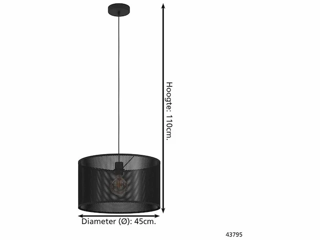 Hanglamp - ø 45 cm -staal eglo, manby, zwart - afbeelding 3 van  3