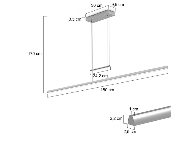 Hanglamp 150 cm breed | 2100 lumen, steinhauer, profilo 3318st, staal, 2026 - afbeelding 2 van  5