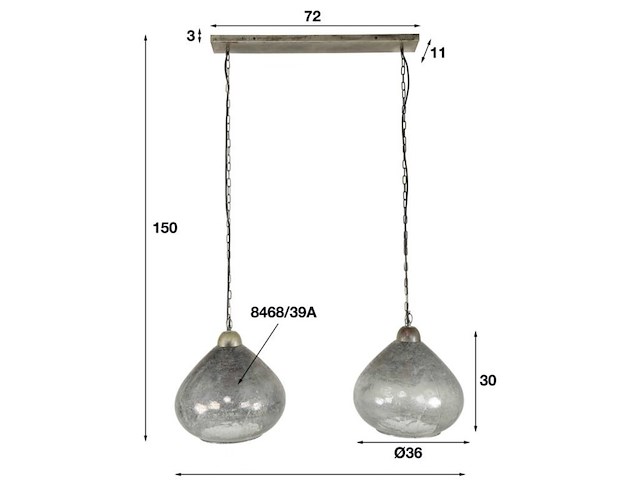 Hanglamp 2l clear stone en oud zilver - afbeelding 2 van  3