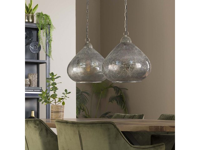 Hanglamp 2l clear stone en oud zilver - afbeelding 3 van  3