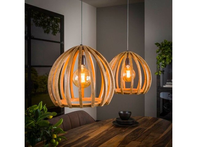 Hanglamp 2l gebogen houten spijlen - afbeelding 1 van  3