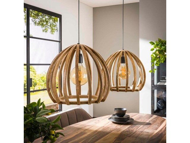 Hanglamp 2l gebogen houten spijlen - afbeelding 2 van  3