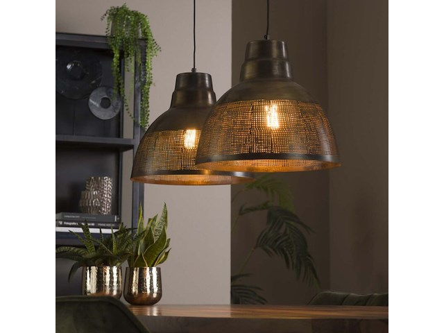 Hanglamp 2x 38diameter screed en brons antiek - afbeelding 1 van  3