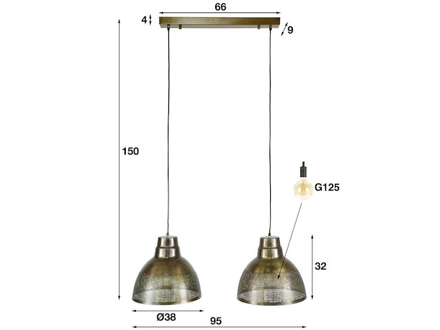 Hanglamp 2x 38diameter screed en brons antiek - afbeelding 2 van  3