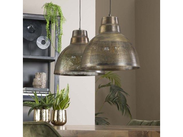 Hanglamp 2x 38diameter screed en brons antiek - afbeelding 3 van  3
