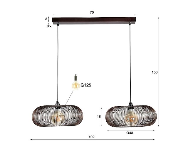 Hanglamp 2x diameter 43 disc coper twist, zwart - afbeelding 2 van  3