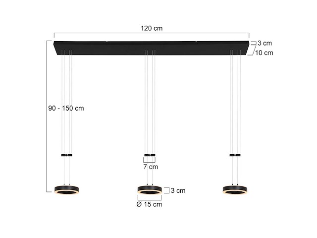 Hanglamp 3 lichts, steinhauer, piola 3501zw, zwart, 2026 - afbeelding 5 van  5