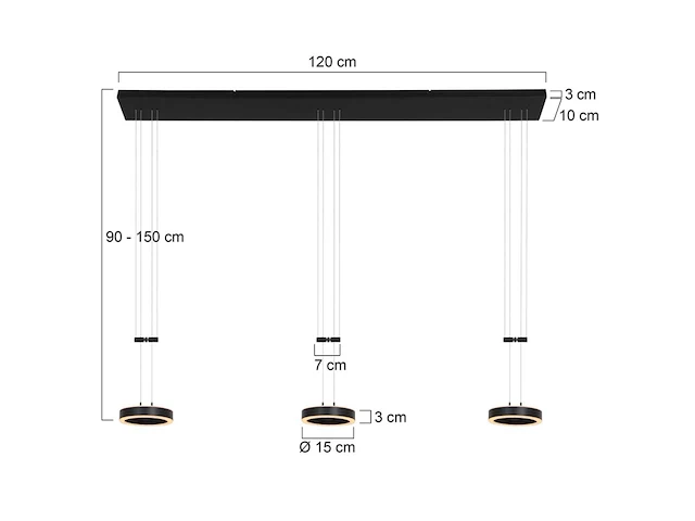Hanglamp 3 lichts, steinhauer, piola 3501zw, zwart, 2026 - afbeelding 3 van  5