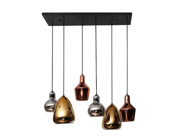 Hanglamp 3+3 mix glas tricolore artic, zwart - afbeelding 1 van  2