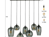 Hanglamp 4+3 hexagon mix en smoke grey glass - afbeelding 2 van  3