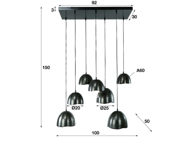 Hanglamp 4+3l mirror, zwart nikkel - afbeelding 2 van  3
