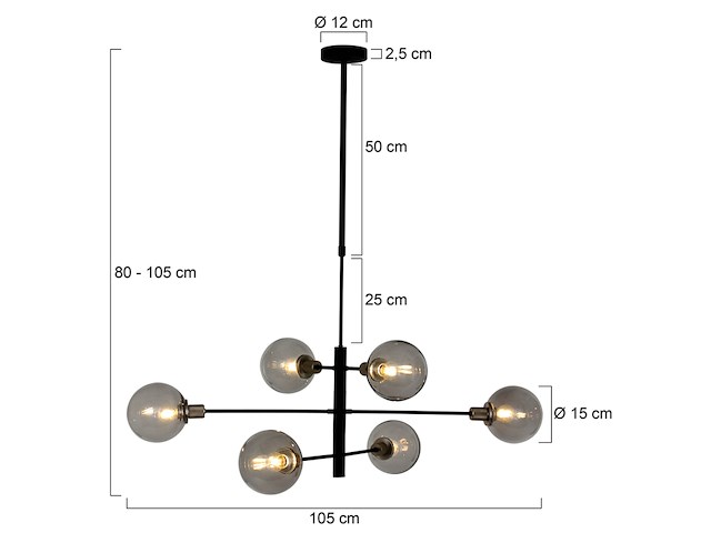 Hanglamp constellation steinhauer, 2709zw, zwart, smoke, nieuw in doos - afbeelding 3 van  7