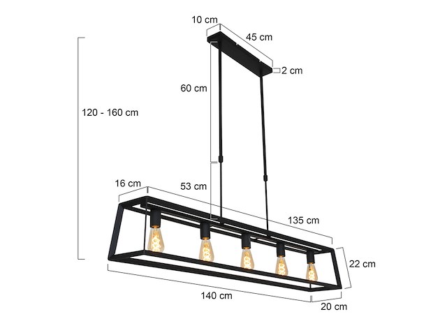 Hanglamp met 5 x een e27 fitting, mexlite, buckley 2675zw, zwart, 2027 - afbeelding 3 van  5