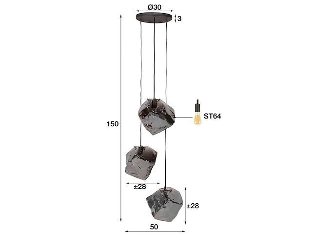 Hanglamp rock chromed getrapt - afbeelding 2 van  3